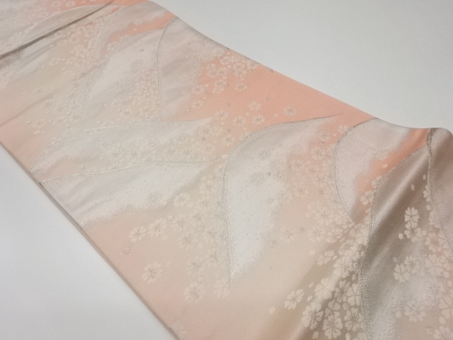 リサイクル　山並みに桜模様織出し袋帯